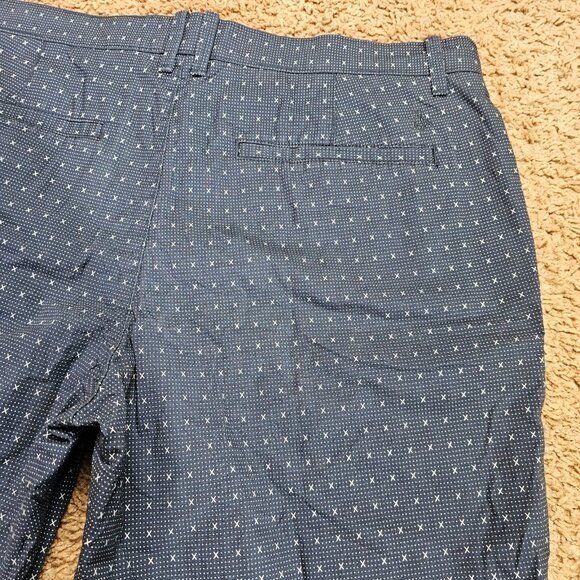 Penguin Chino Shorts Mens 32 Blue Geometric Micro Print Flat Front Casual Golf - Picture 5 of 8